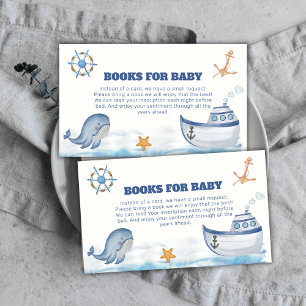 Modern Boy Whale Sailboat Books For Baby Shower  Enclosure Card