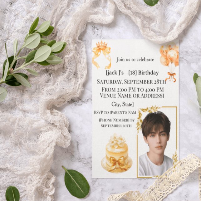 Modern Boy's 18th Birthday Photo Party Invitation  (Creator Uploaded)