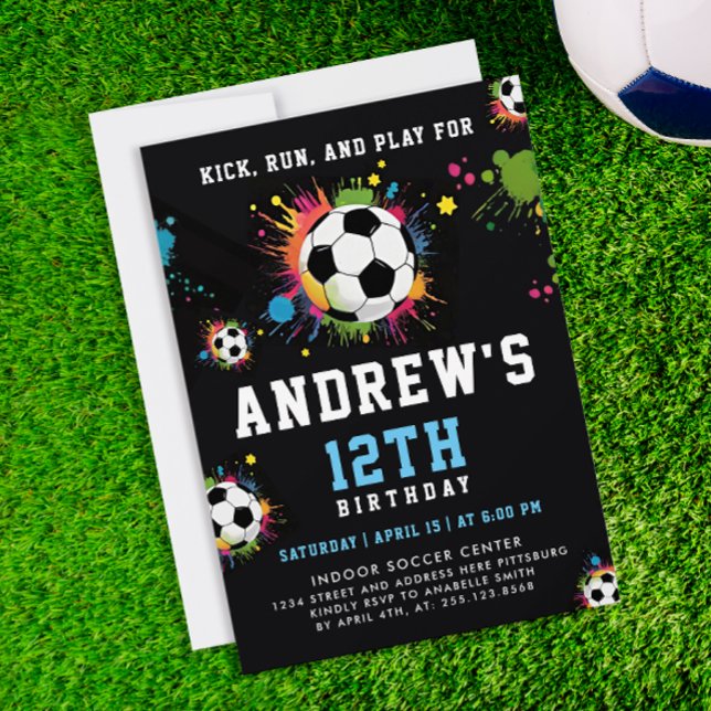 Modern Boys Blue And Black Soccer Sport Balls Team Invitation (Creator Uploaded)