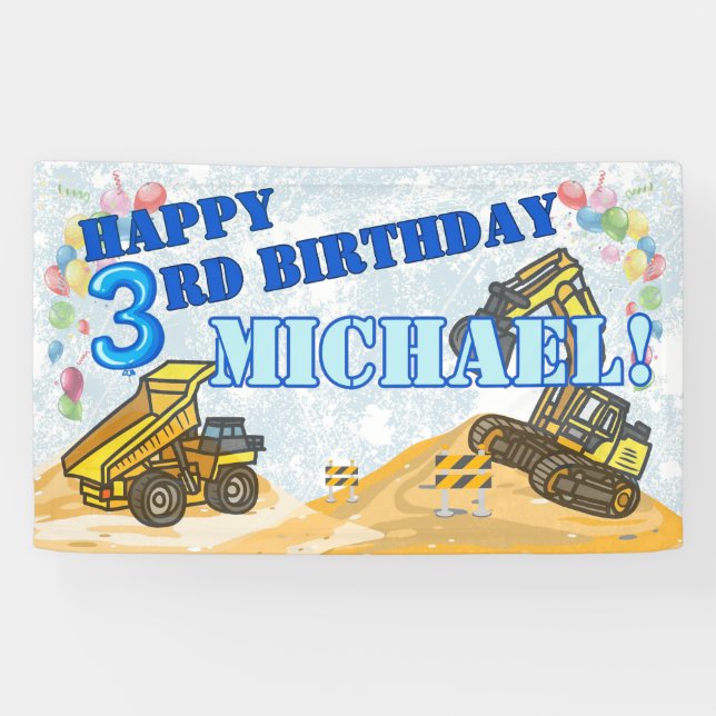 Modern Boys Construction Kid’s Birthday Party Banner (Horizontal)