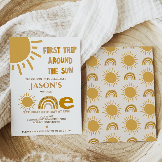 Modern Boys First Trip Around The Sun 1st Birthday Invitation (Creator Uploaded)