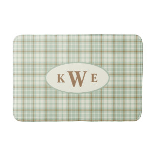 Modern Boys Green Neutral Plaid Bath Mat