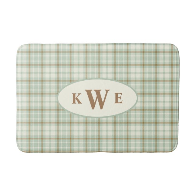 Modern Boys Green Neutral Plaid Bath Mat (Front)