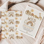 Modern Boys Safari Wild One 1st Birthday Invitation<br><div class="desc">Modern Natural Tones Boys Safari Wild One 1st Birthday Invitation Cute modern safari themed wild one first birthday invitation features four cute safari animals in natural tones, a sun, cheetah print pattern and rainbow. This sweet wild one themed first birthday invitation is ideal for someone looking for a safari wild...</div>