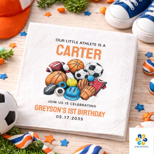 Modern Boys Sports Balls All Star 1st Birthday  Napkin