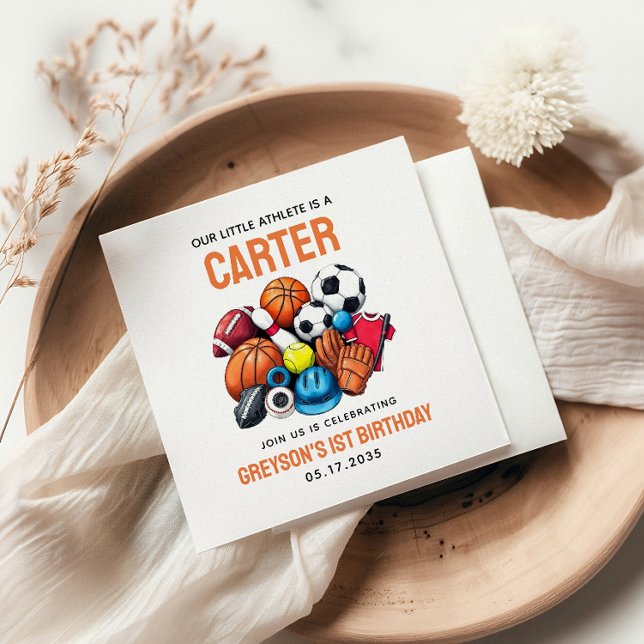 Modern Boys Sports Balls All Star 1st Birthday  Napkin (Creator Uploaded)