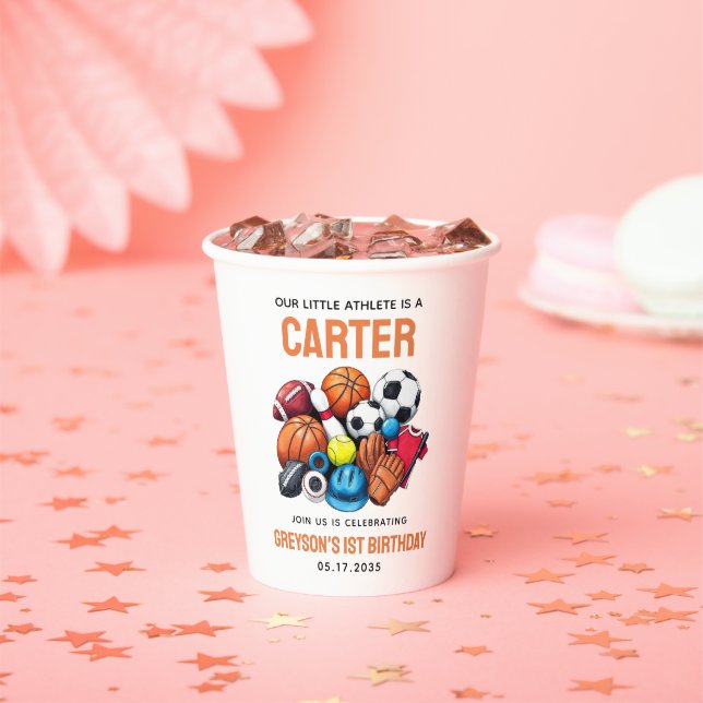 Modern Boys Sports Balls All Star 1st Birthday  Paper Cups (Insitu)