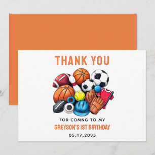 Modern Boys Sports Balls All Star 1st Birthday Thank You Card