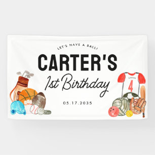 Modern Boys Sports Balls All Star Kids Birthday Banner