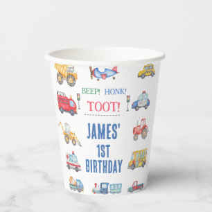 Modern Boys Transport 1st Birthday Paper Cup