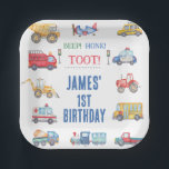 Modern Boys Transport 1st Birthday Paper Plate<br><div class="desc">Modern Boys Transport 1st Birthday Paper Plate 

Cute boy's transport themed first birthday paper plate sticker featuring various vehicles and colorful text.  This boy's transport 1st birthday paper plate could be used for any age.</div>