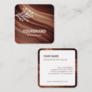 Modern Branch Mahaghoni Wood Brown Wavy Pattern Square Business Card