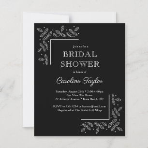 Modern Branches Black Bridal Shower Invitation