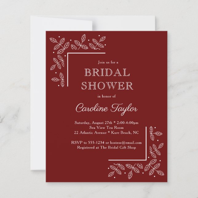 Modern Branches Dark Red Bridal Shower Invitation (Front)