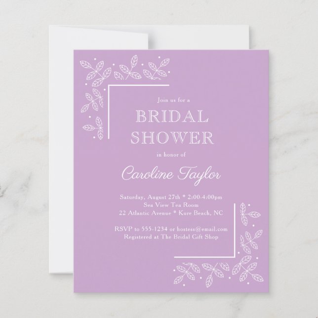 Modern Branches Purple Bridal Shower Invitation (Front)