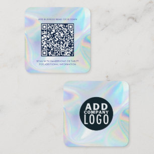 Modern Brand Logo and QR Code Holographic Square Business Card