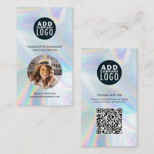 Modern Brand Logo QR Code Holographic Photo Business Card