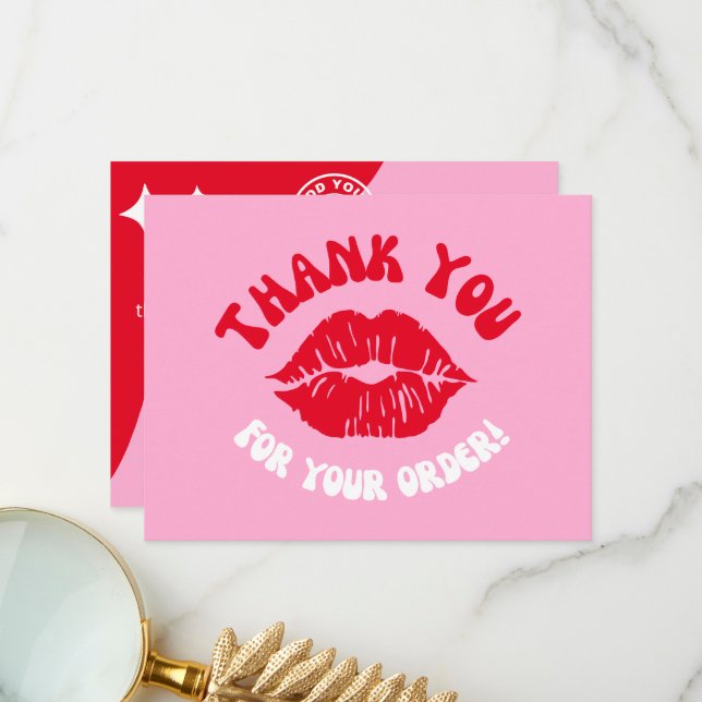 Modern Brand Pink Red Kiss Business Logo Thank You (Front/Back In Situ)