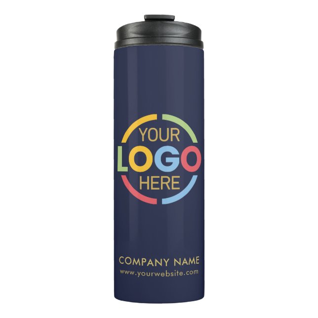 Modern Branded Navy Blue Company Business Logo Thermal Tumbler (Front)