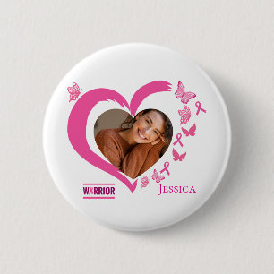 Modern Breast Cancer Custom Heart Photo Name 6 Cm Round Badge