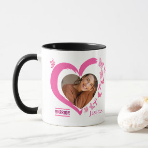 Modern Breast Cancer Custom Heart Photo Name Mug