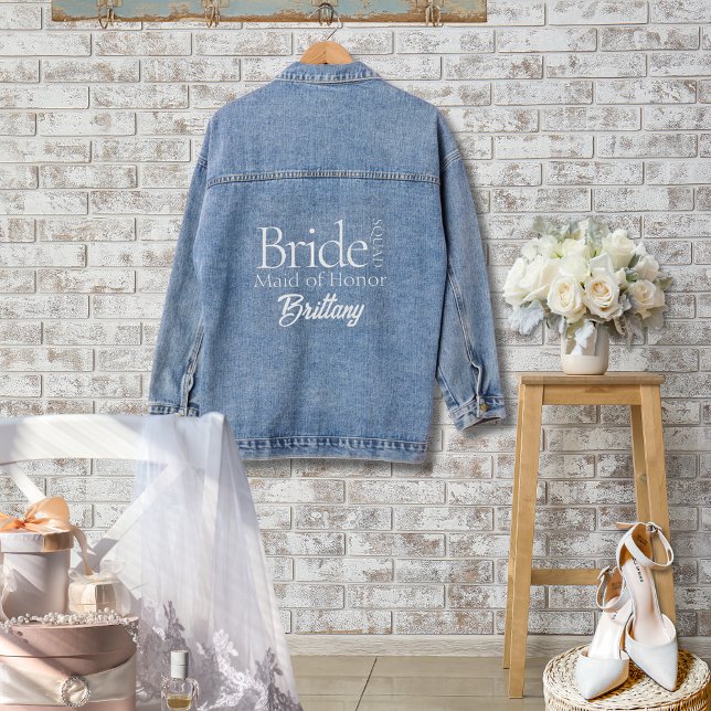 Modern Bridal Party Bride Squad Maid of Honour Denim Jacket (Unique Personalized Bride Squad Denim Jacket for Bridal Party or Bridal Shower Gift Ideas)