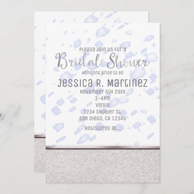 Modern Bridal Shower Blue Rain Invitations (Front/Back)