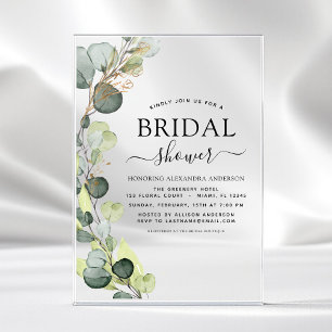 Modern Bridal Shower Botanical Eucalyptus Rustic Acrylic Invitations