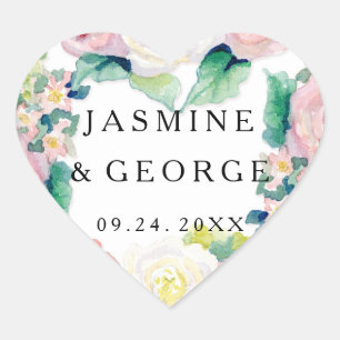 MODERN Bridal Shower Chic Wide Stripes w Roses Heart Sticker