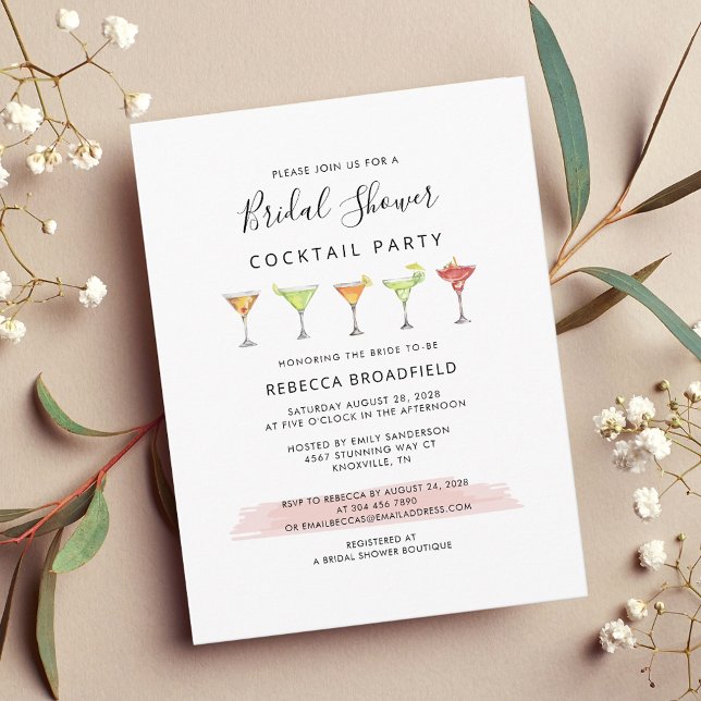 Modern Bridal Shower Cocktail Party Invitation Postcard (Elegant Cocktail Party Bridal Shower Invitation)