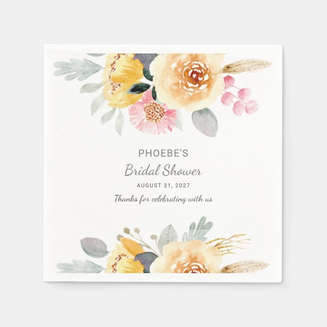 Modern Bridal Shower Floral Modern Botanical Napkin (Front)