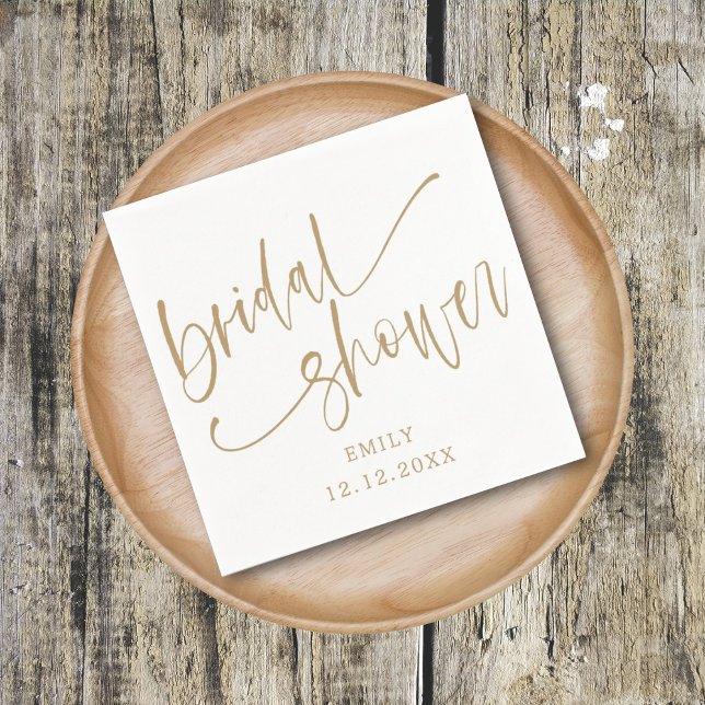 Modern Bridal Shower Gold Script & White Napkin (Creator Uploaded)