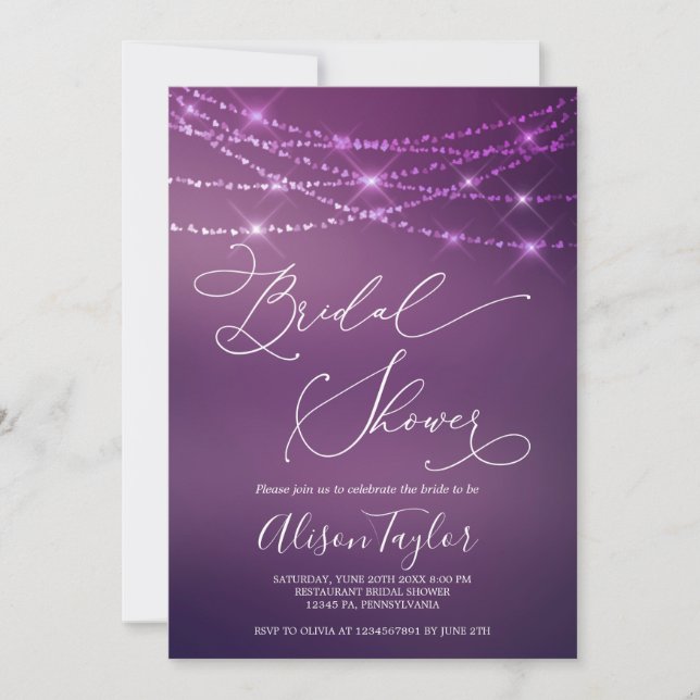 Modern Bridal Shower Purple Bokeh Invitation (Front)