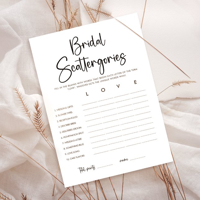 Modern Bridal Shower Scattergories Game Card (Creator Uploaded)