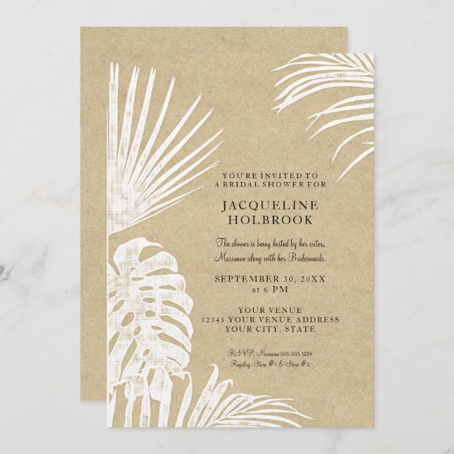 Modern Bridal Shower Simple Kraft Tropical Beach Invitation (Front/Back)