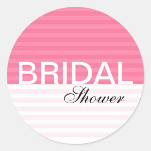 Modern Bridal Shower Stickers::Pink Stripes Classic Round Sticker