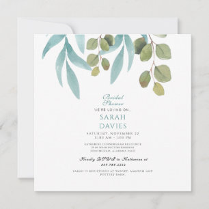 Modern Bridal Shower Teal Foliage Square Invitation
