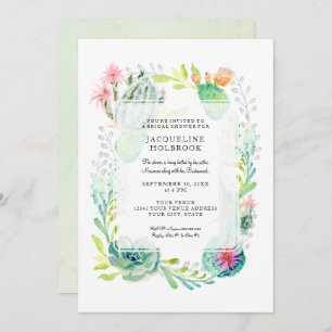 Modern Bridal Shower Watercolor Desert Cactus Art Invitation