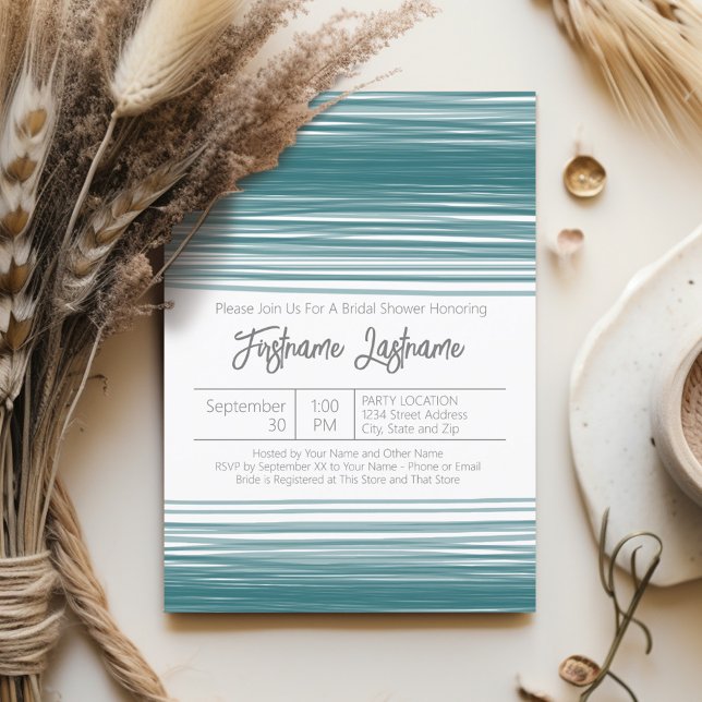 Modern Bridal Shower - Watercolor Stripes Teal Invitation (Bridal Shower Invitation - Modern Abstract Stripes)