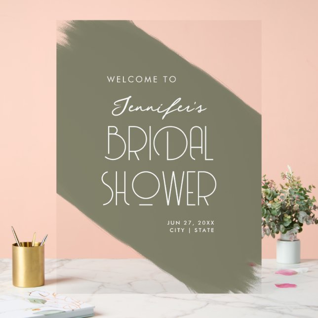 Modern Bridal Shower Welcome Paint Sage Acrylic Sign (Wedding)