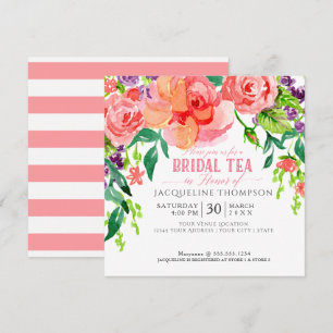 Modern Bridal Tea Party Floral Coral Pink Roses Invitation