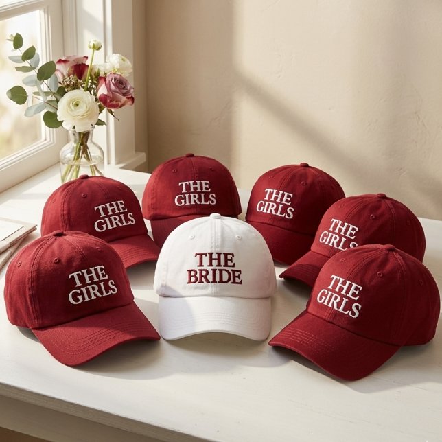 Modern Bride and Bridesmaid Wedding Custom Script Embroidered Hat (Bride Squad Embroidery, Bridesmaid Hat Gift, Wedding Party Favor, Bridal Party Keepsake, Bride Gift)