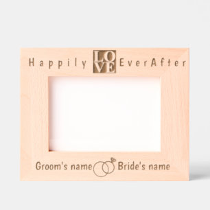 Modern Bride and Groom, Love and Wedding Rings Etched Frames
