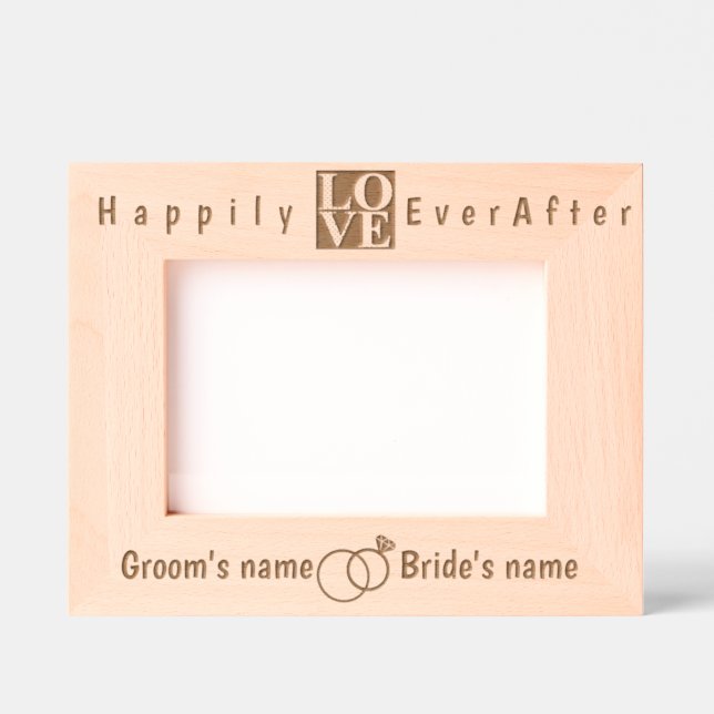 Modern Bride and Groom, Love and Wedding Rings Etched Frames (Front)