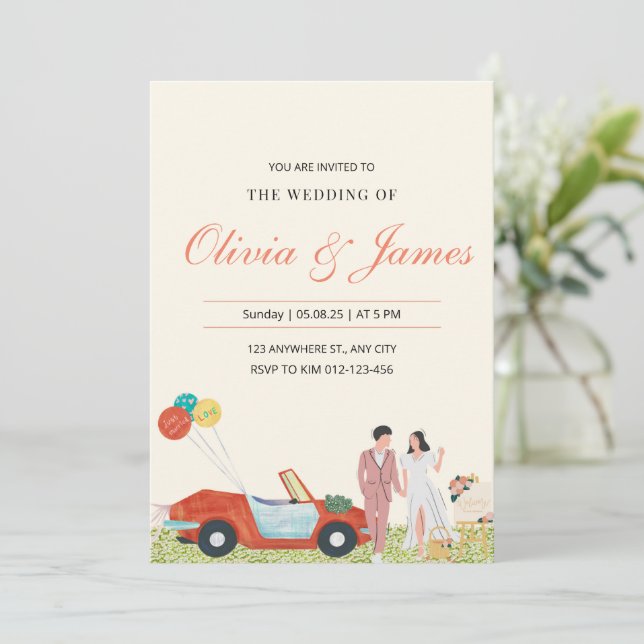  Modern Bride and Groom personalised Wedding Invit Invitation (Standing Front)