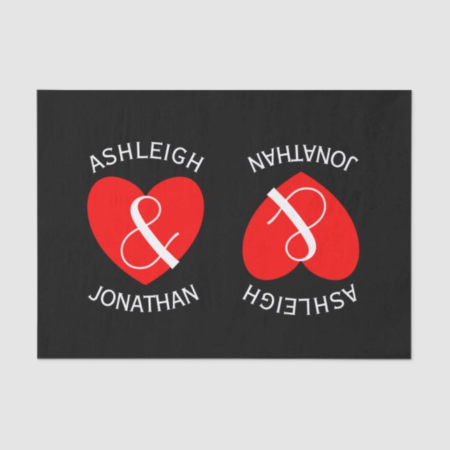 Modern Bride and Groom Red Heart Curved Text A65 Tissue Paper (Front)