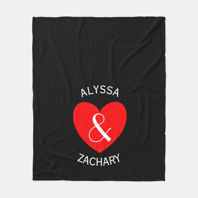 Modern Bride and Groom Red Heart Fleece Blanket (Front)
