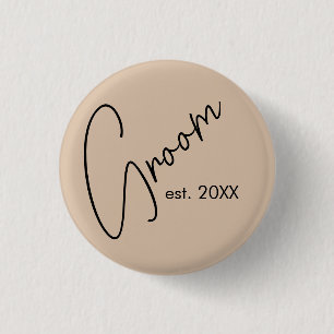 Modern Bride Beige + Black Script 3 Cm Round Badge