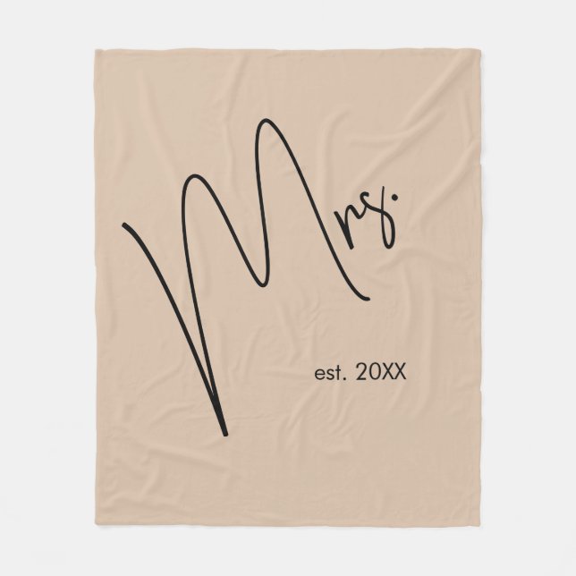 Modern Bride | Beige + Black Script Fleece Blanket (Front)