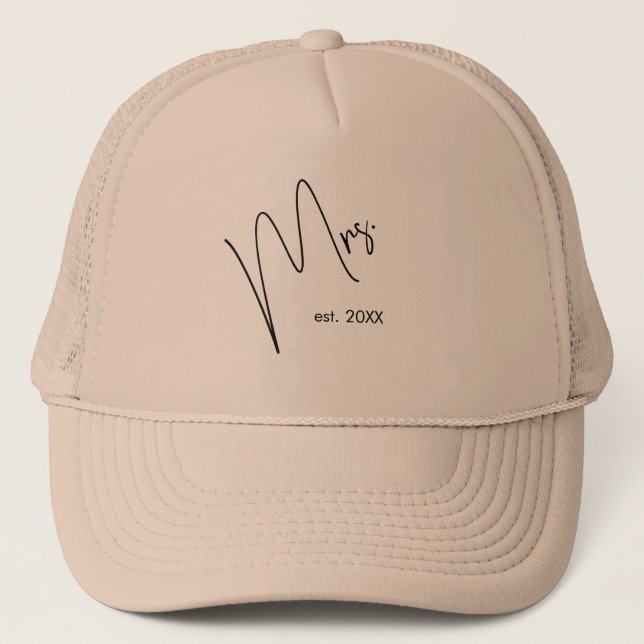 Modern Bride | Beige + Black Script Trucker Hat (Front)